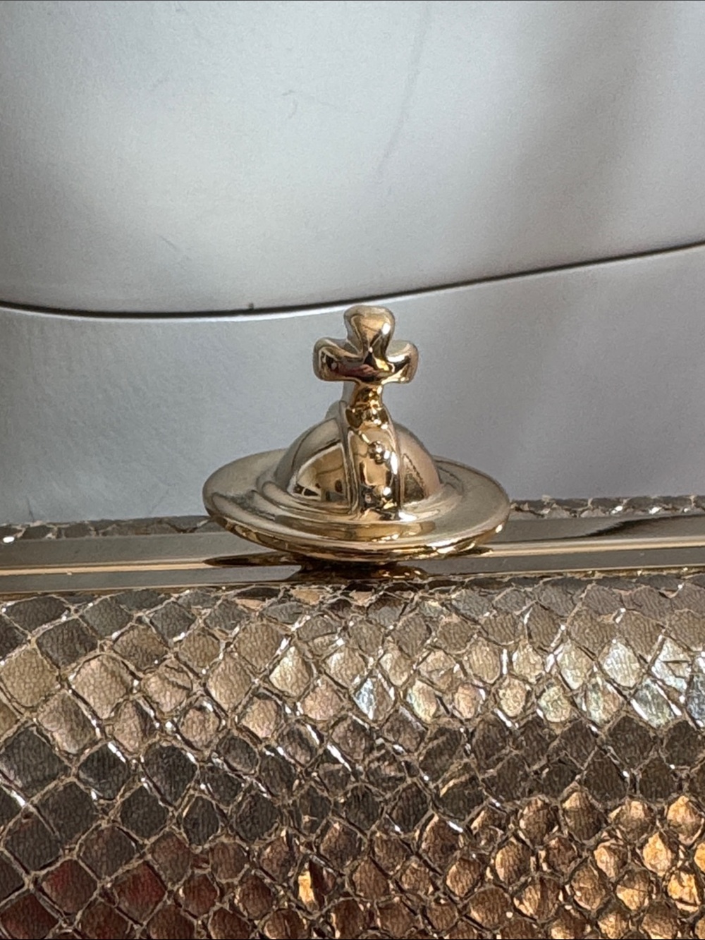 Vivienne Westwood Gold Metallic Snake-Embossed cross body Bag NWT